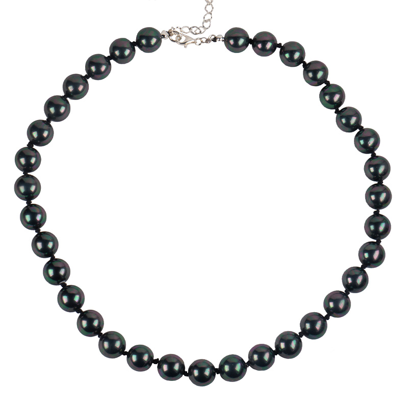 Jt Unisex ασημένιο κολιέ μαργαριτάρια shell pearls 10mm Μαύρο